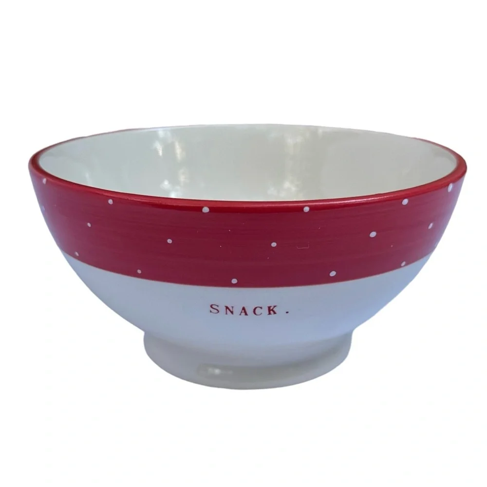 Rae Dunn SNACK Bowl Red White Polka Dot Christmas Valentine’s Day NWT 2017 OG
